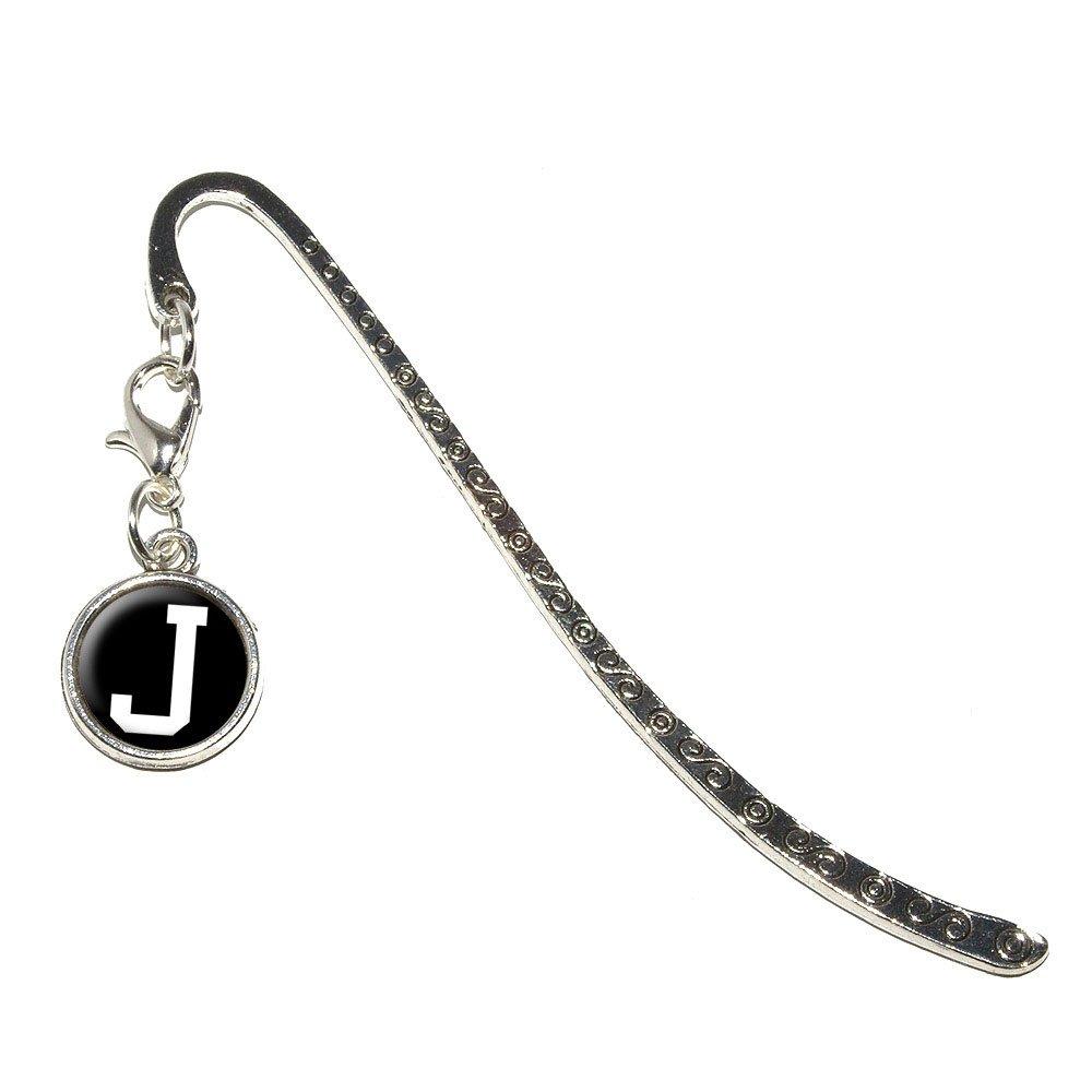 Letter J Initial Black White Metal Bookmark Page Marker With Charm