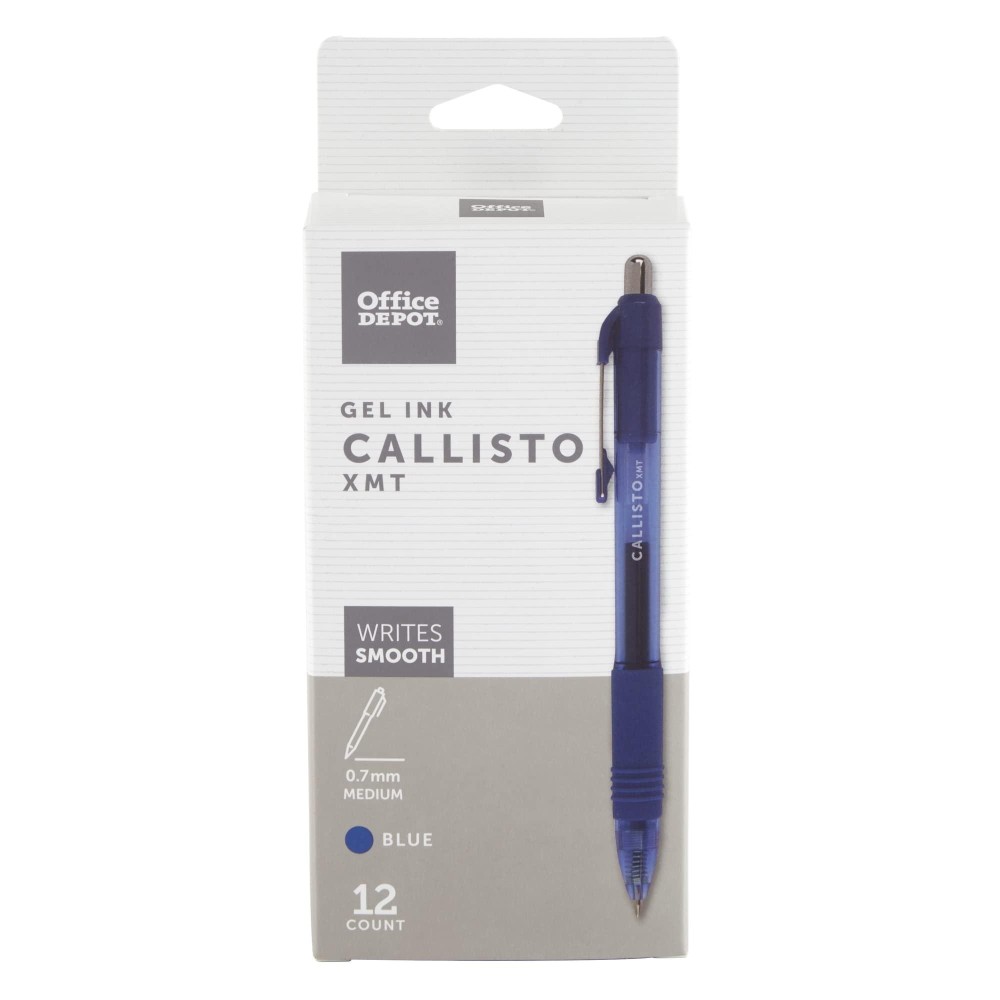 Office Depot Brand Callisto Retractable Gel Ink Pens Medium Point 07 Mm Transparent Blue Barrel Blue Ink Pack Of