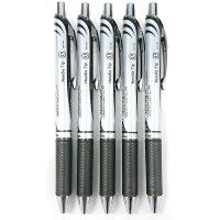 Pentel Energel Deluxe Rtx Retractable Liquid Gel Pen 05Mm Fine Line Needle Tip Black Inkvalue Set Of 5