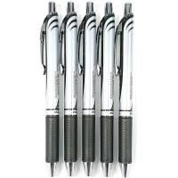 Pentel Energel Deluxe Rtx Retractable Liquid Gel Pen 05Mm Fine Line Needle Tip Black Inkvalue Set Of 5