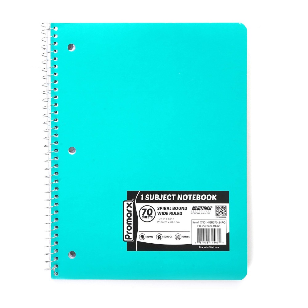 Promarx 70Page Wide Ruled 1Subject Spiral Notebook With 3Hole Punch And Perforated Pages Assorted Colors 105 X 8 Inches P