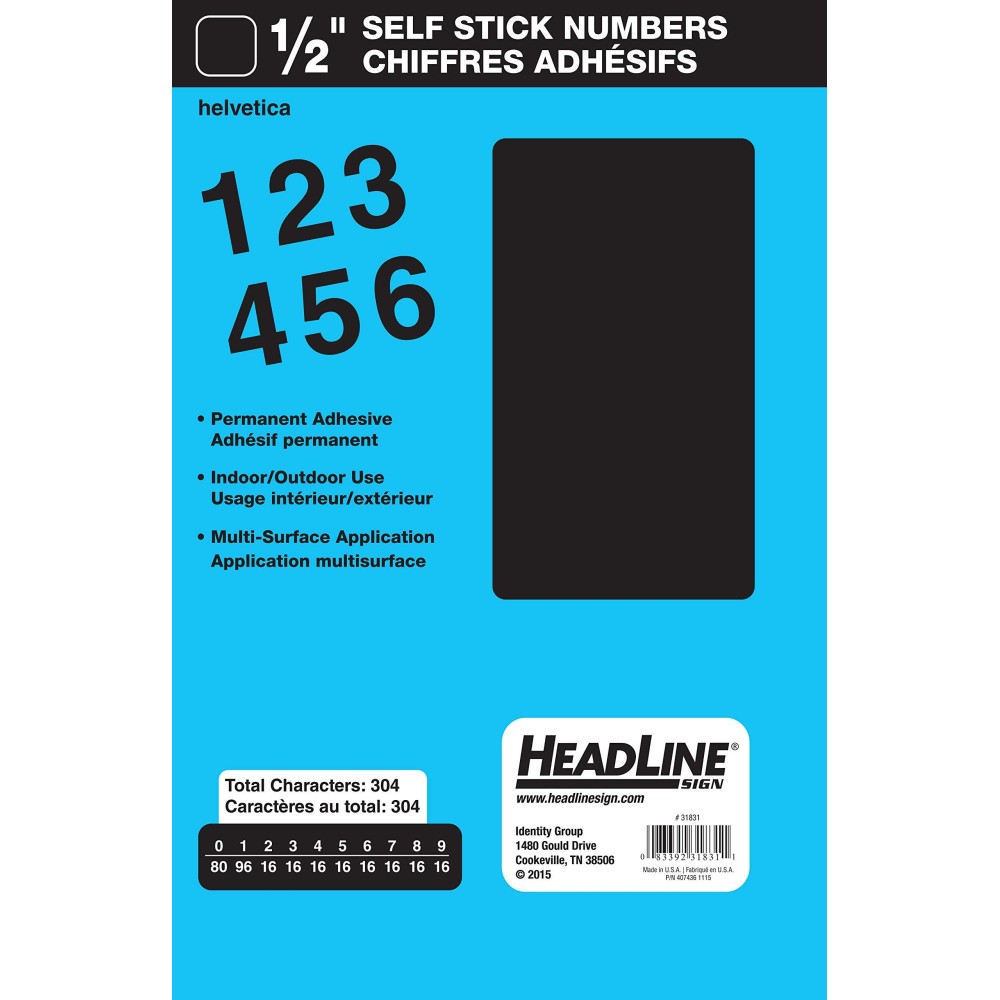 Headline Sign 31831 Stickon Vinyl Numbers Black 12Inch Made In Usa