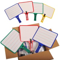 Kleenslate Blanklined 2Sided Rectangular Dry Erase Paddles With Markers Class Set Of 10