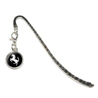 Horse Rearing Up On Black Metal Bookmark Page Marker With Charm