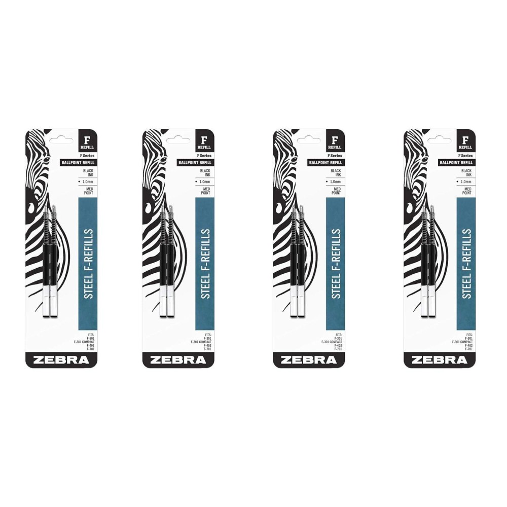 Zebra Ballpoint Pen Frefill 85412 10Mm Medium Point Black 4 Pack 8 Refills