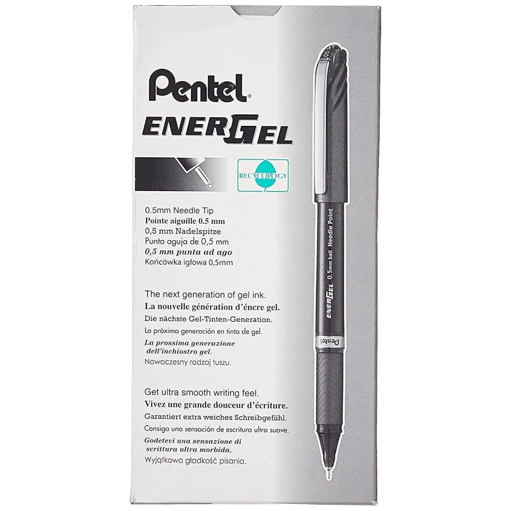 Pentel Energel Nv Gel Ink Pen 05Mm Fine Point Capped Needle Tip Black Ink Box Of 12 Bln25A