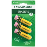 Ticonderoga Erasers Pencil Shaped Latexfree Yellow 3Pack 38953