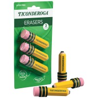 Ticonderoga Erasers Pencil Shaped Latexfree Yellow 3Pack 38953