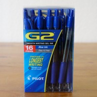 Pilot G2 Retractable Premium Gel Ink Roller Ball Pens  Fine Point  Blue Ink  16 Pens