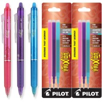 Pilot Frixion Clicker Retractable Erasable Gel Ink Pens Fine Point 07Mm Assorted Fashion Ink Pack Of 3 With Bonus 2 Packs O