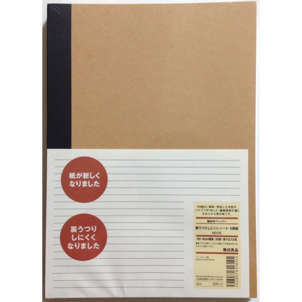 Muji Notebook B5 6Mm Rule 30Sheets Pack Of 5Books 5Colors Binding