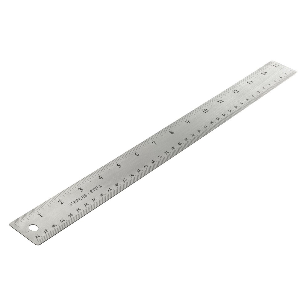 Officemate Classic Stainless Steel Metal Ruler 15 Inches With Metric Measurements Silver 15 L X 125 W 66612