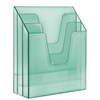 Acrimet Vertical Triple File Folder Holder Organizer File Sorter Plastic Clear Green Color