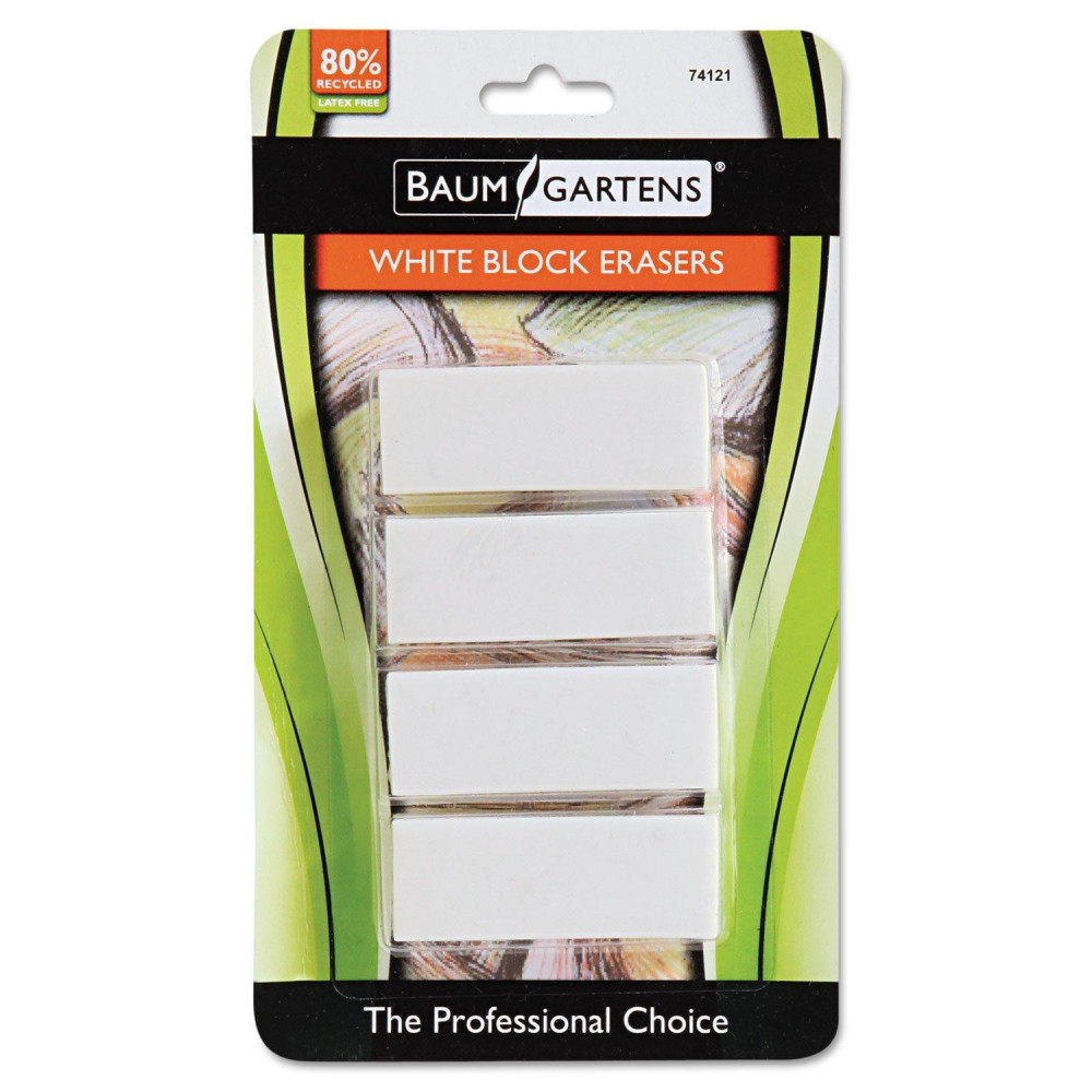 Baumgartens White Block Manual Eraser 4 Per Pack