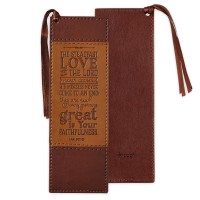 Christian Art Gifts Faux Leather Bookmark Steadfast Love Lamentations 322 Bible Verse Wsatin Ribbon Tassel Brown