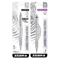 Zebra F701M701 Pen 07 Mm Pencil Set Stainless Steel With Knurled Grip