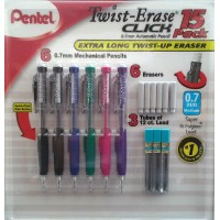 Pentel Twist Erase Click Contains 6 07Mm Automatic Pencils 6 Extra Long Eraser Refills 3 Tubes Of 12 Count Lead 1 Lb