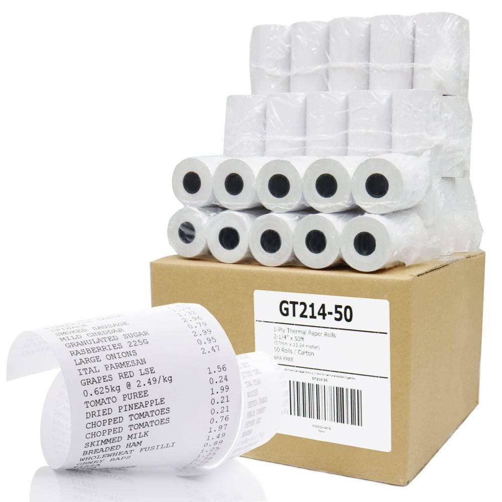 Gorilla Supply Thermal Paper Receipt Roll 214 X 50 Bpa Free 50 Rolls