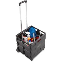 Safco Stow Away Folding Caddy Telescopic Handle 50 lb Capacity 2 Casters x 165 Width x 145 Depth x 39 Height Black