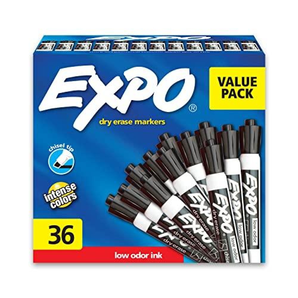 Expo Low Odor Dry Erase Markers Chisel Tip Black 36 Count