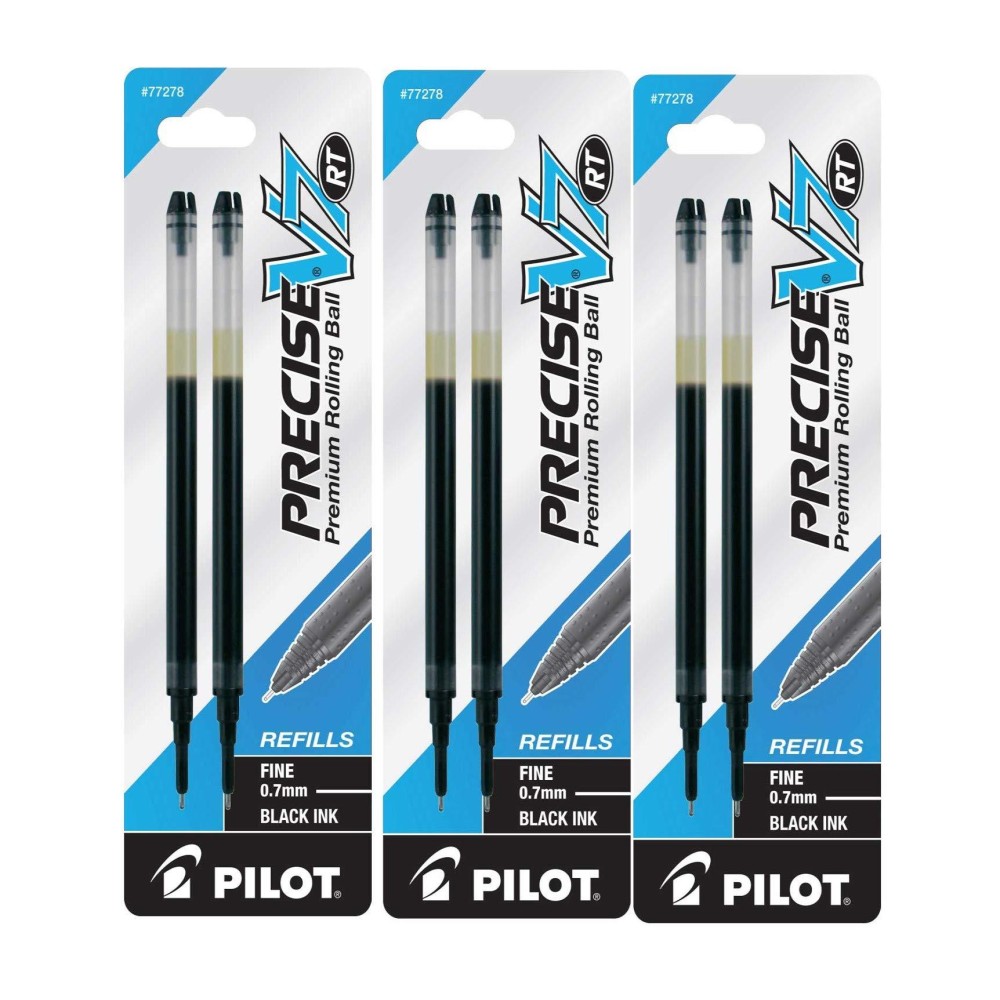 Pilot Precise V7 Rt Liquid Ink Retractable Rollerball Pen Refills 07Mm Fine Point Black Ink 3Packs Of 2