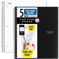 Five Star Spiral Notebooks Plus Study App 2 Pack 5 Subject College Ruled Paper 11 X 812 200 Sheets Black White 73