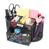 Easypag Desk Organizer Mesh Desktop Office Supplies Multifunctional Caddy Pen Holder Stationery With 8 Compartments And 1 Drawe