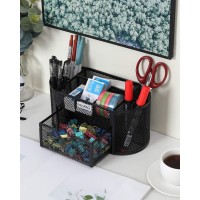 Easypag Desk Organizer Mesh Desktop Office Supplies Multifunctional Caddy Pen Holder Stationery With 8 Compartments And 1 Drawe