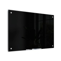 U Brands Glass Dry Erase Board 35X23 Black Surface With Silver Grommets Frameless Includes Marker With Builtin Eraser