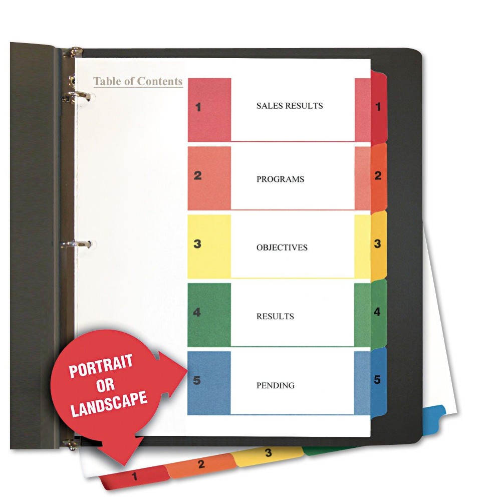 Universal Unv24800 11 In X 85 In 5Tab Deluxe Table Of Contents Dividers For Printers White 6Pack