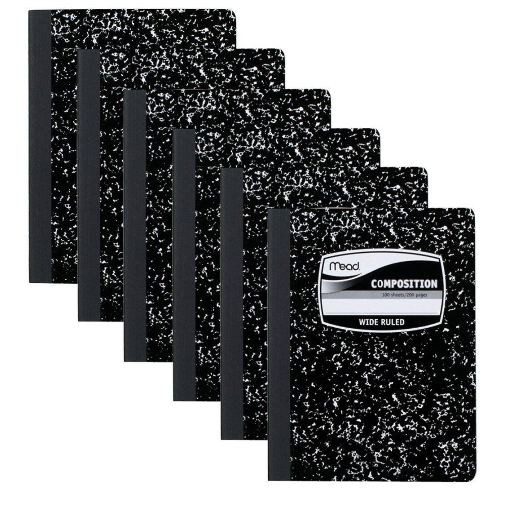 Mead Composition Notebook Wide Ruled 100 Sheets 6 Pack 09910 Blackwhite