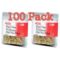 Acco Brands Value Pack Of 100 Acco Gold Tone Jumbo Paper Clips Smooth Finish Steel Wire 20 Sheet Capacity 2 Boxes 50 Clips