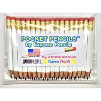 Half Pencils With Eraser - Golf  Classroom  Pew  Short  Mini  Small  Non Toxic - Hexagonal  Sharpened  2 Pencil  Color - White  Pkg Of 36 Pocket Pencils