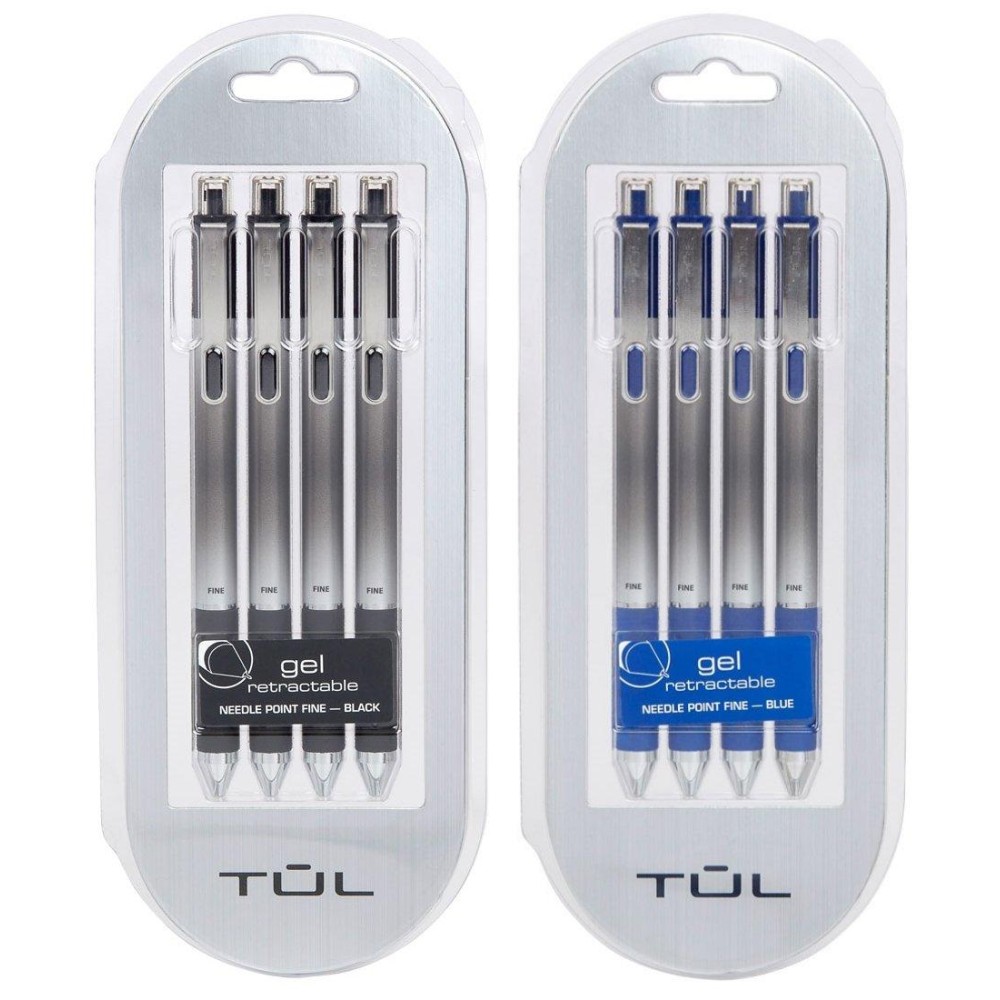 Tul Retractable Gel Pens 05Mm Needle Point Fine Blackblue Bundle 2 4Packs