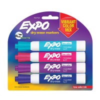 Expo 1927523 Lowodor Dry Erase Markers Chisel Tip Vibrant Colors 4Count