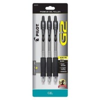 Pilot G2 Roller Gel Ultra Fine 038Mm Black Ink Comfort Grip Pens 3 Count