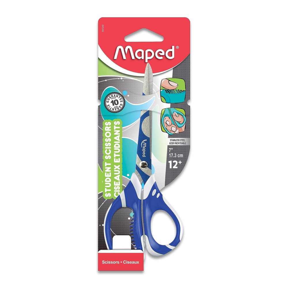 Maped Zenoa Soft Handle Student Scissors Kids 7 Inch Pointed Tip Right Left Handed Assorted Colors 597249