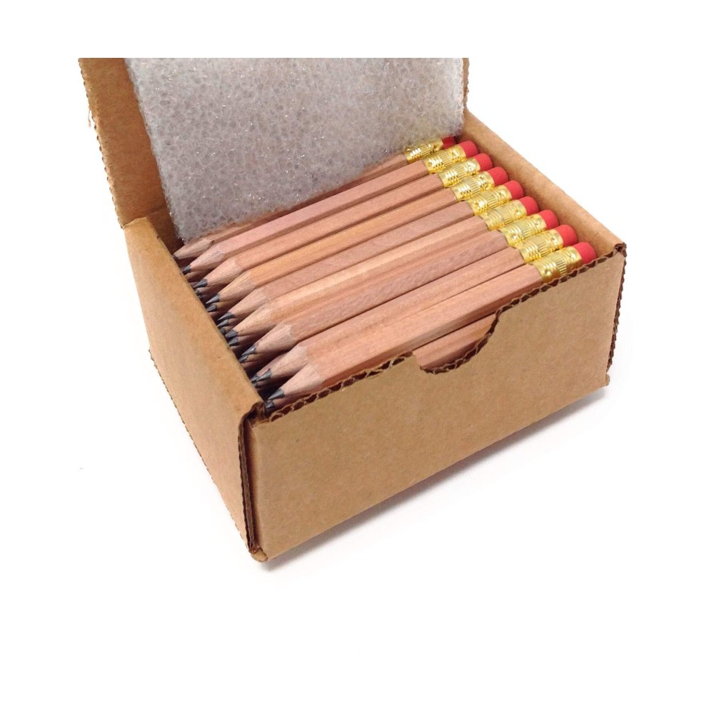 Half Pencils With Eraser Golf Classroom Pew Short Mini Hexagon Sharpened Non Toxic 2 Pencil Color Natural Box Of