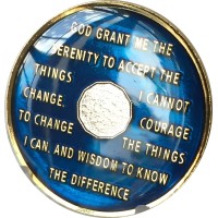 6 Year Midnight Blue Aa Medallion Chip Tri Plate Gold Nickel Plated Serenity Prayer