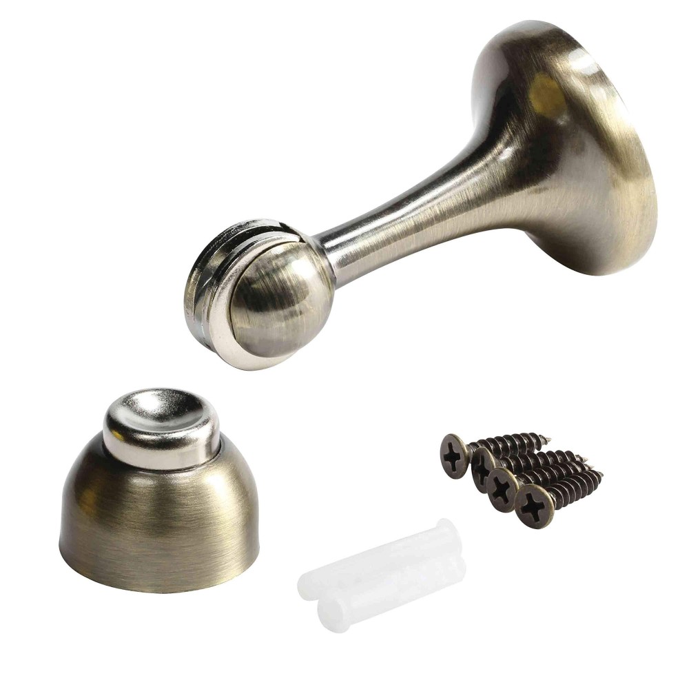 Rok Hardware Magnetic Door Stop Holder 3 Inches Antique Brass 1 Pack