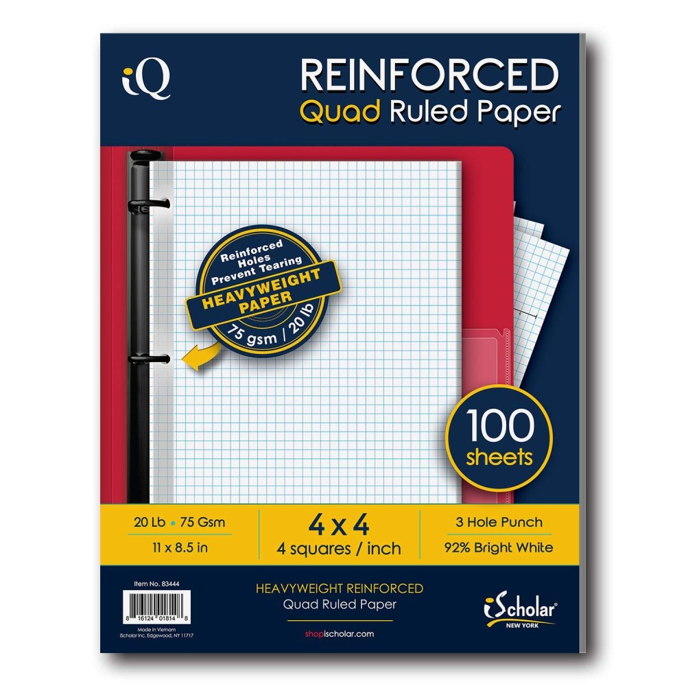 Ischolar Reinforced Quad Filler Paper 100 Sheets 83444