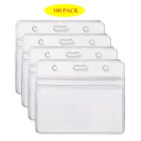 Hosl 100Pcs Clear Plastic Name Tag Badge Holders Bulk Id Card Holders Id Badge Holders Name Badge Case Badge Cover Badge Sleeves