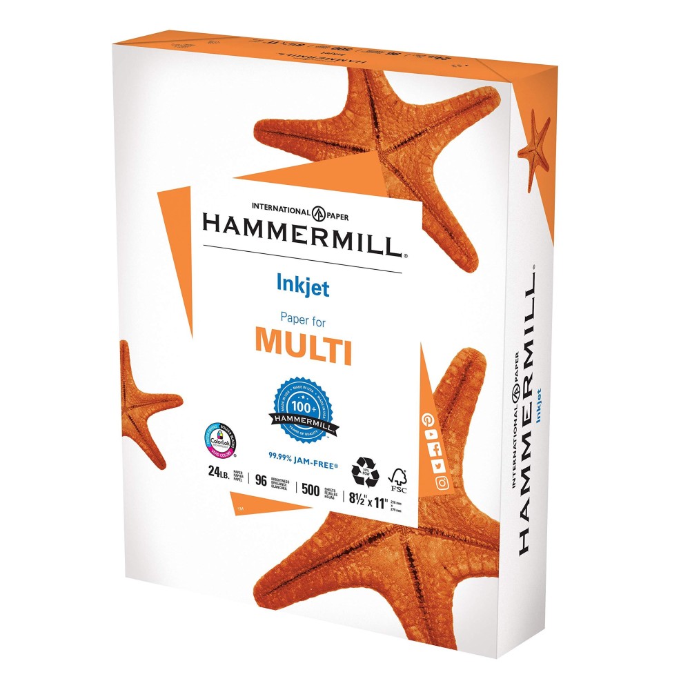 Hammermill Printer Paper Multipurpose Inkjet Paper 24 Lb 85 X 11 1 Ream 500 Sheets 96 Bright Made In The Usa 105050R