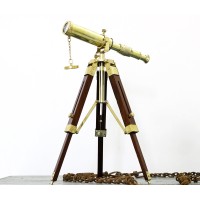 Antique Tripod Telescope Desktop Decorative Shiny Brass Wooden Stand Home Decor Telescope Home Centric Display Collectible Vinta