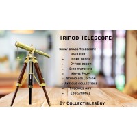 Antique Tripod Telescope Desktop Decorative Shiny Brass Wooden Stand Home Decor Telescope Home Centric Display Collectible Vinta