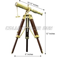 Antique Tripod Telescope Desktop Decorative Shiny Brass Wooden Stand Home Decor Telescope Home Centric Display Collectible Vinta