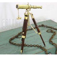 Antique Tripod Telescope Desktop Decorative Shiny Brass Wooden Stand Home Decor Telescope Home Centric Display Collectible Vinta