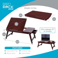 Birdrock Home Bamboo Laptop Bed Tray With Adjustable Tilt Surface Foldable Legs Pullout Storage Drawer Wooden Lap Desk For