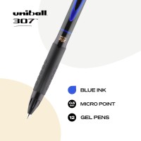 Uniball 307 Gel Pen Retractable Micro 05 Mm Blue Ink Black Barrel Dozen