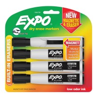 Expo Magnetic Dry Erase Markers With Eraser Chisel Tip Black 4 Count